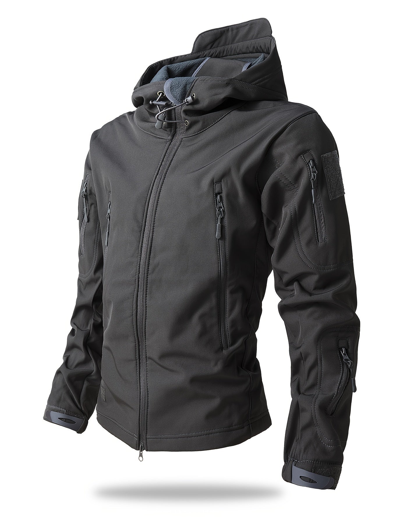 Men's tactical hooded multiple zippered pockets jacket