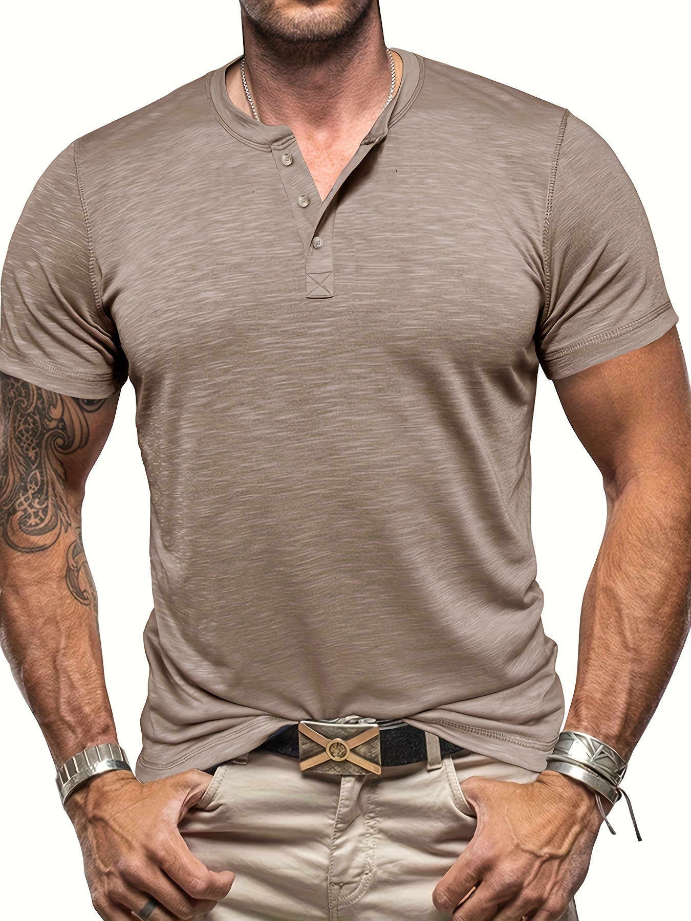 Men’s slim-fit short-sleeve Henley T-shirt