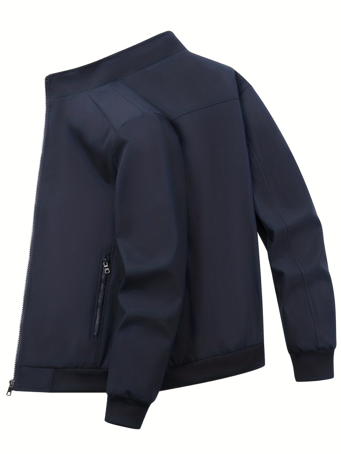 Men's casual stand-collar jacket with zippered pockets