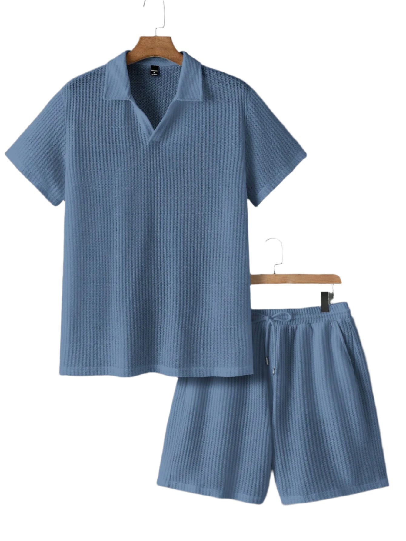 Men’s textured short-sleeve polo and shorts set