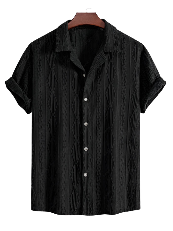 Men’s short-sleeve knitted button-up shirt