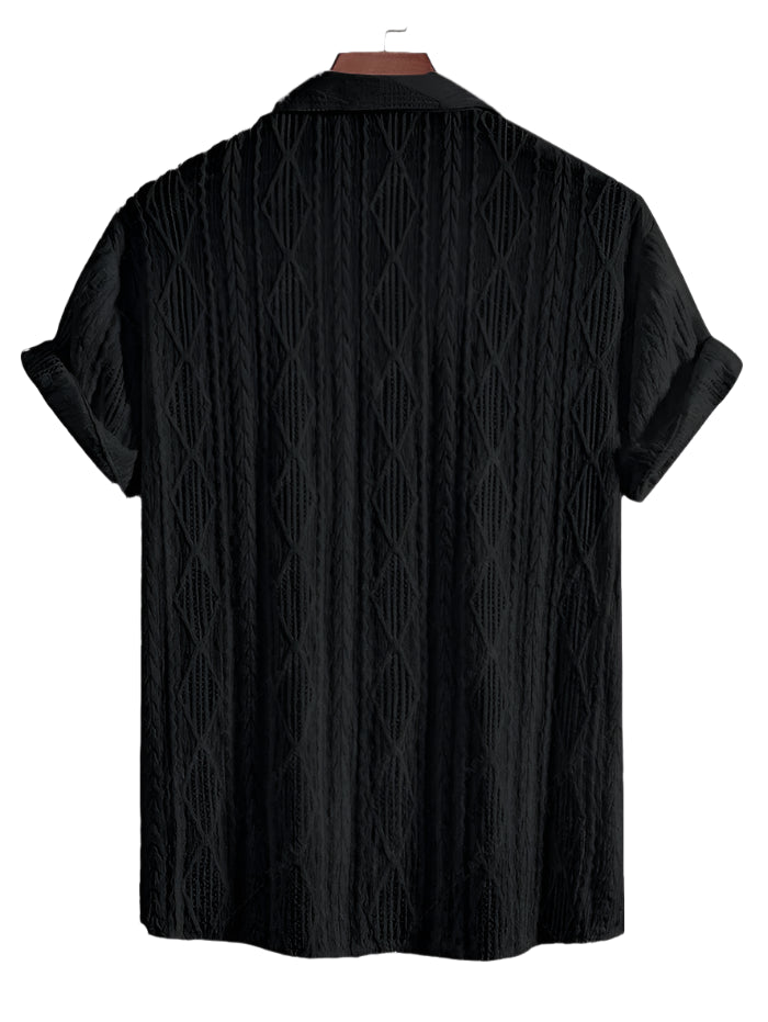 Men’s short-sleeve knitted button-up shirt