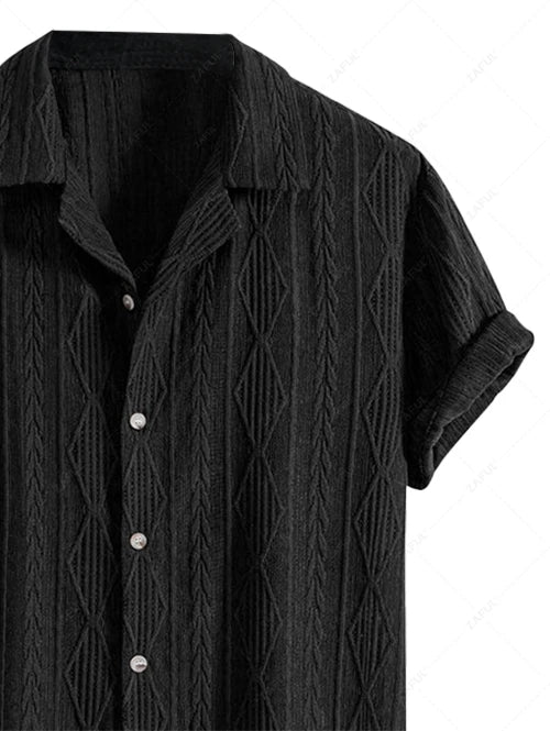 Men’s short-sleeve knitted button-up shirt