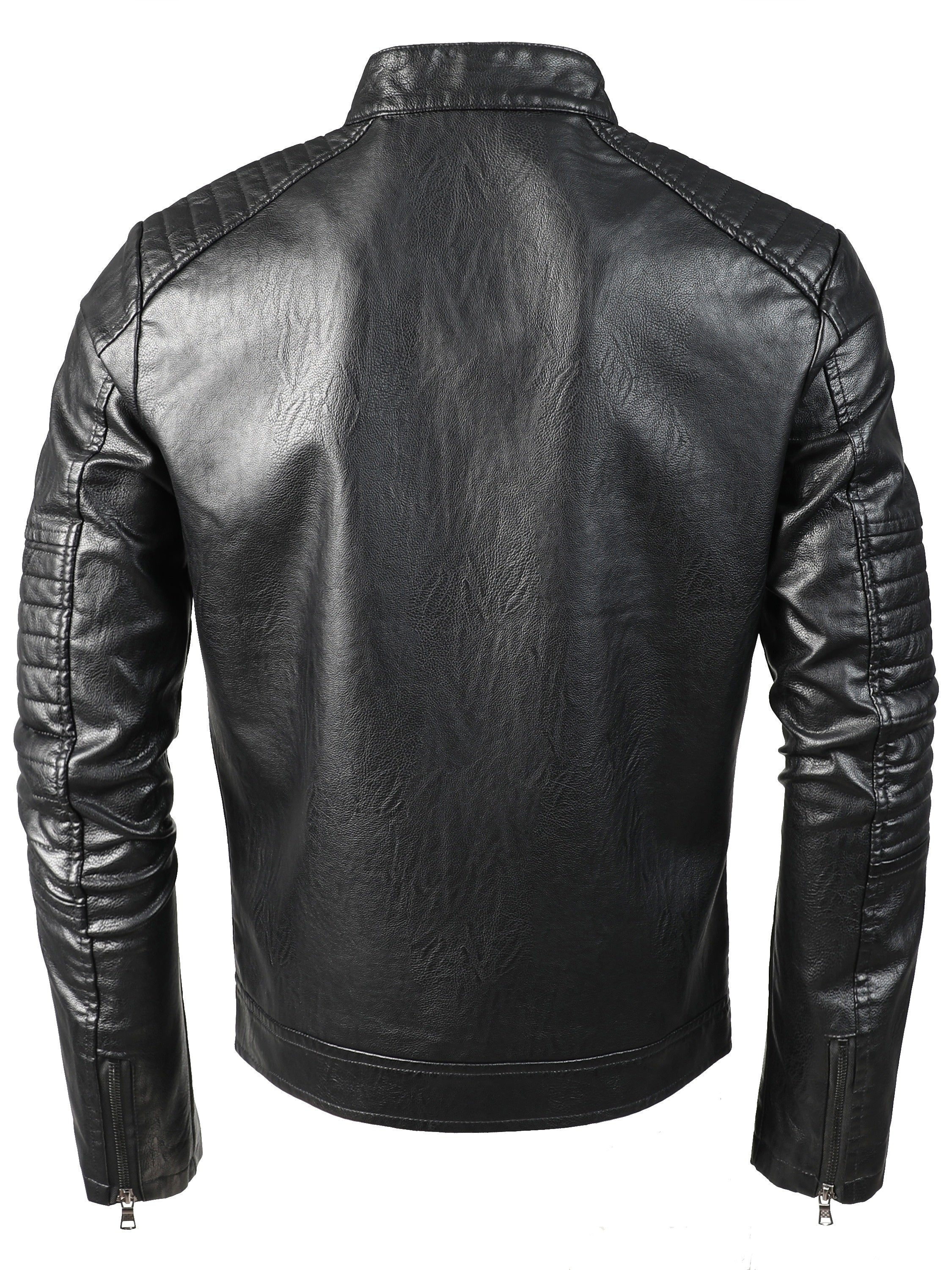 Men's biker jacket with stand collar and zippered pockets