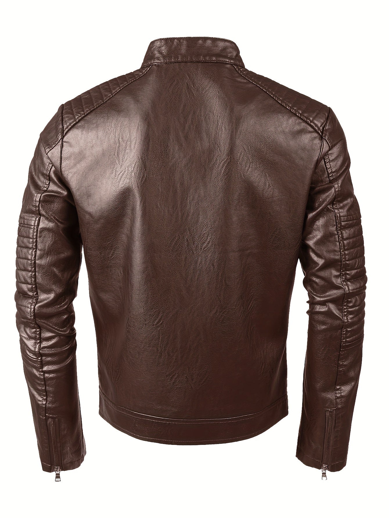 Men's biker jacket with stand collar and zippered pockets