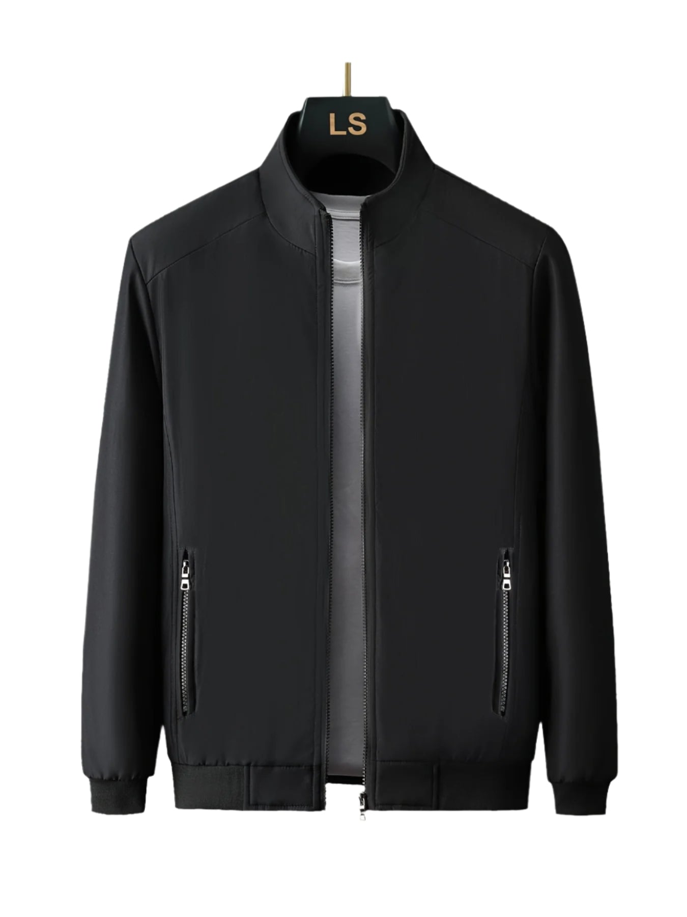 Men's casual stand-collar jacket with zippered pockets