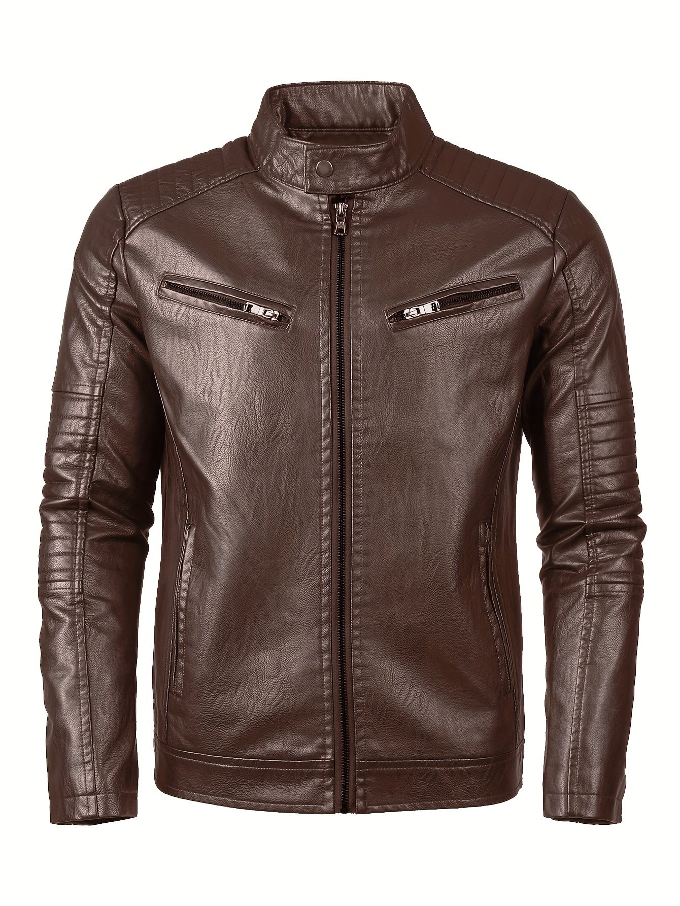 Men's biker jacket with stand collar and zippered pockets