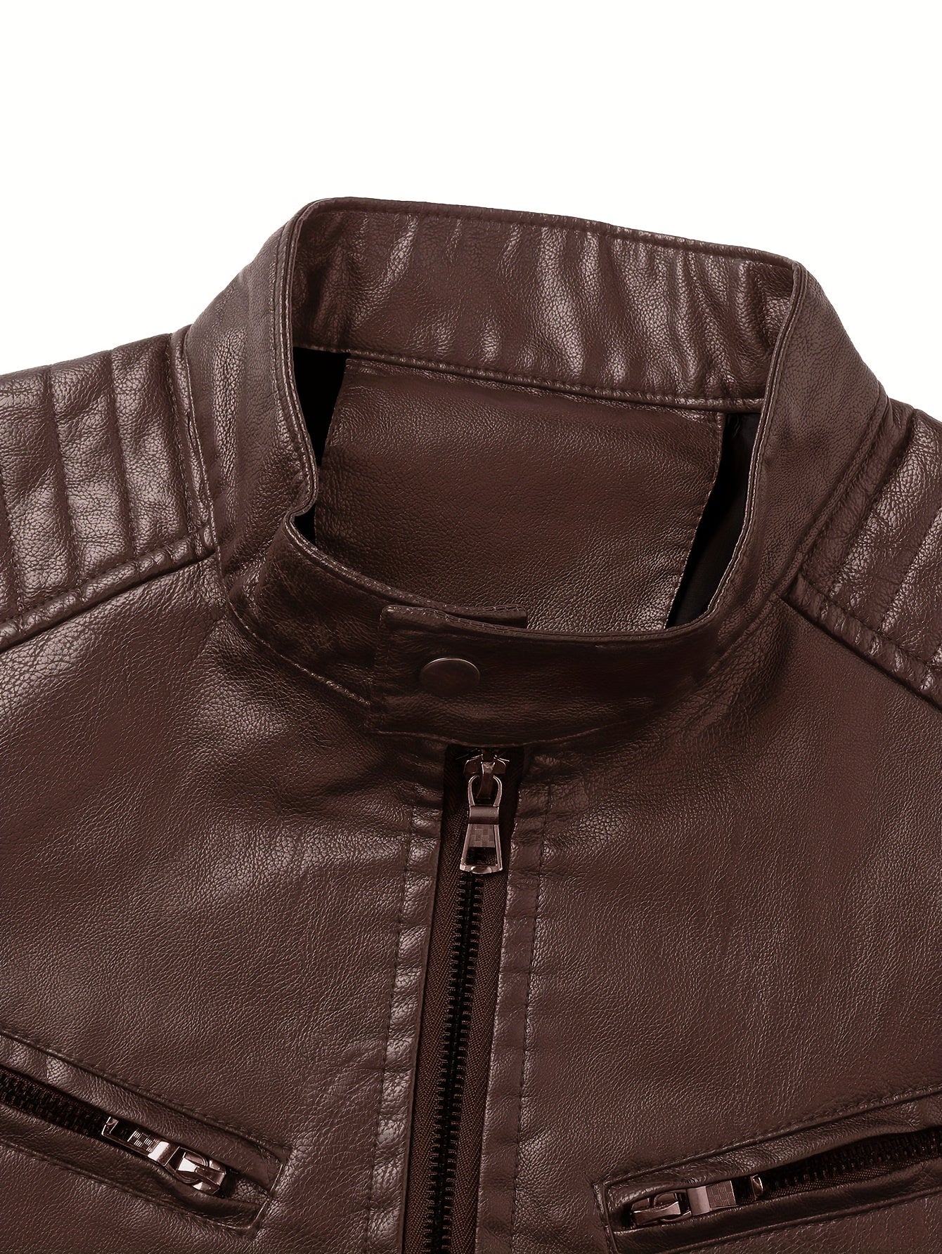 Men's biker jacket with stand collar and zippered pockets