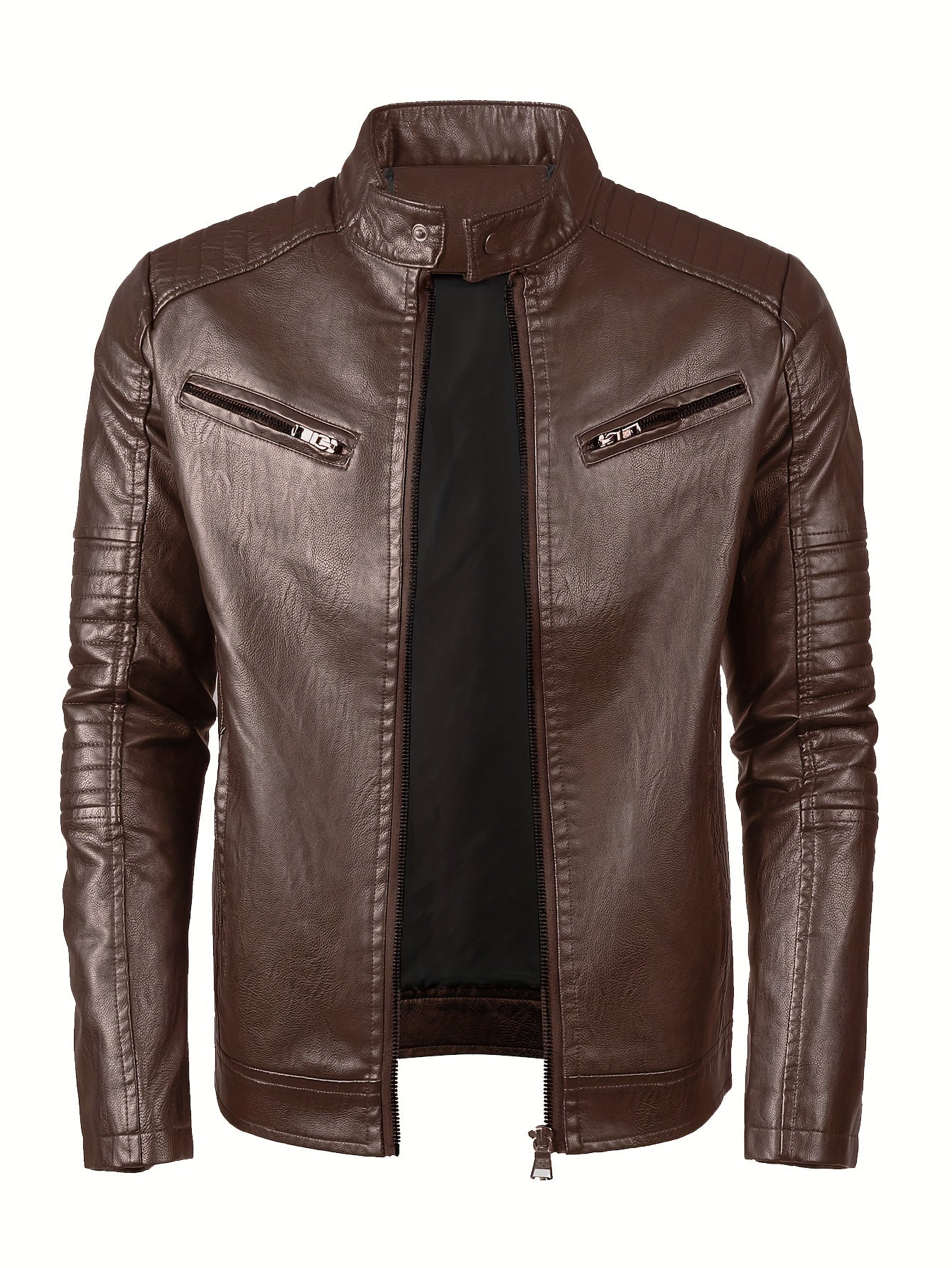 Men's biker jacket with stand collar and zippered pockets