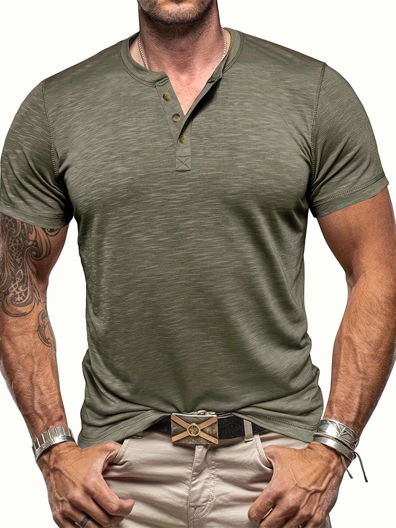 Men’s slim-fit short-sleeve Henley T-shirt