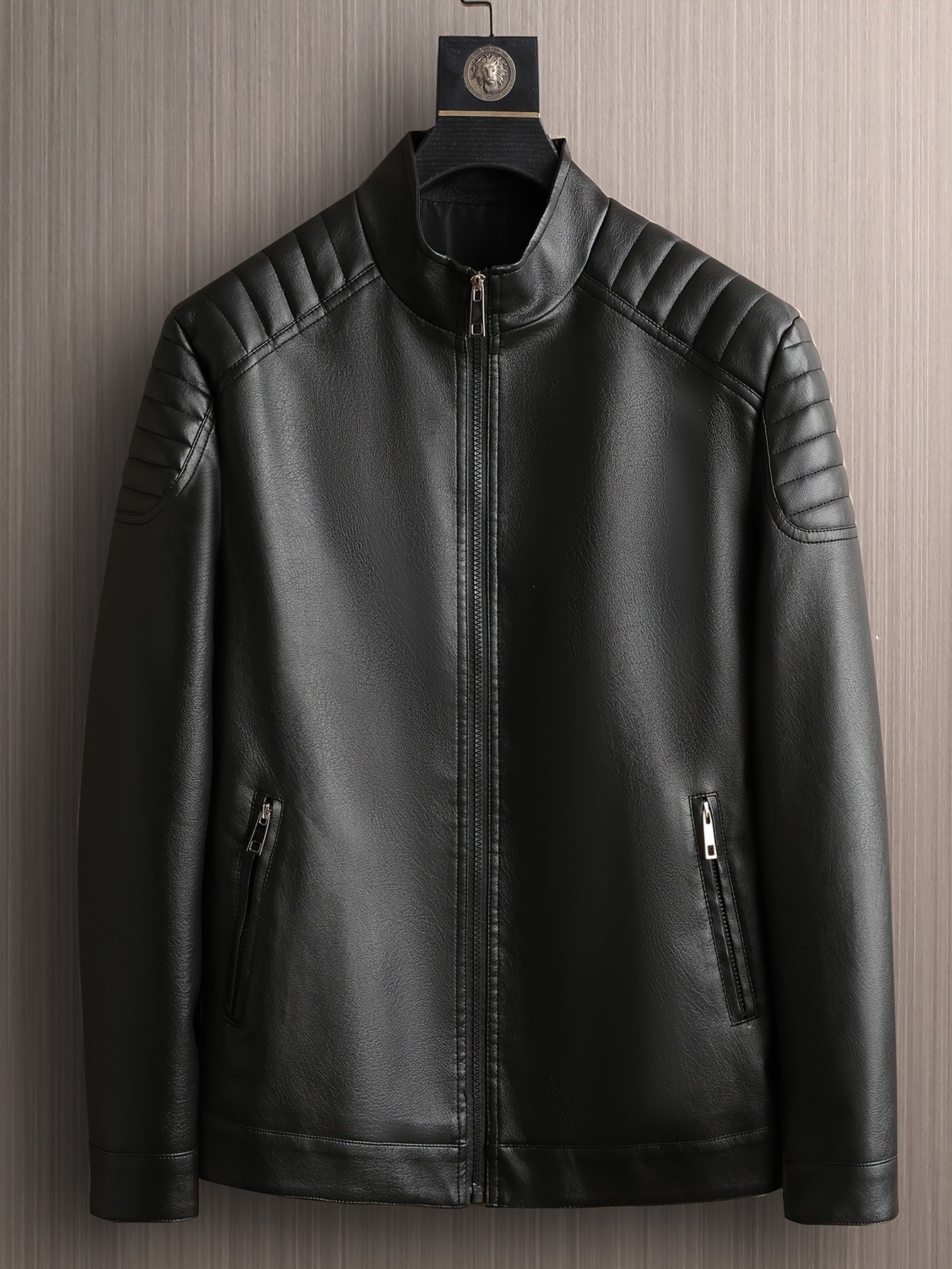 Men's stand-collar moto jacket with zippered front