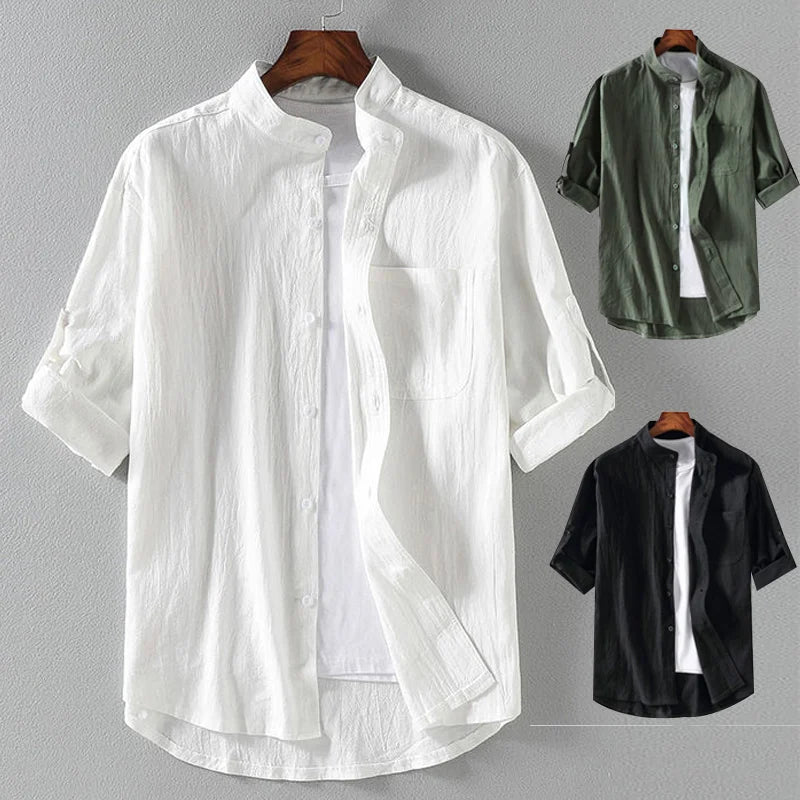 Men's summer stand-collar shirt