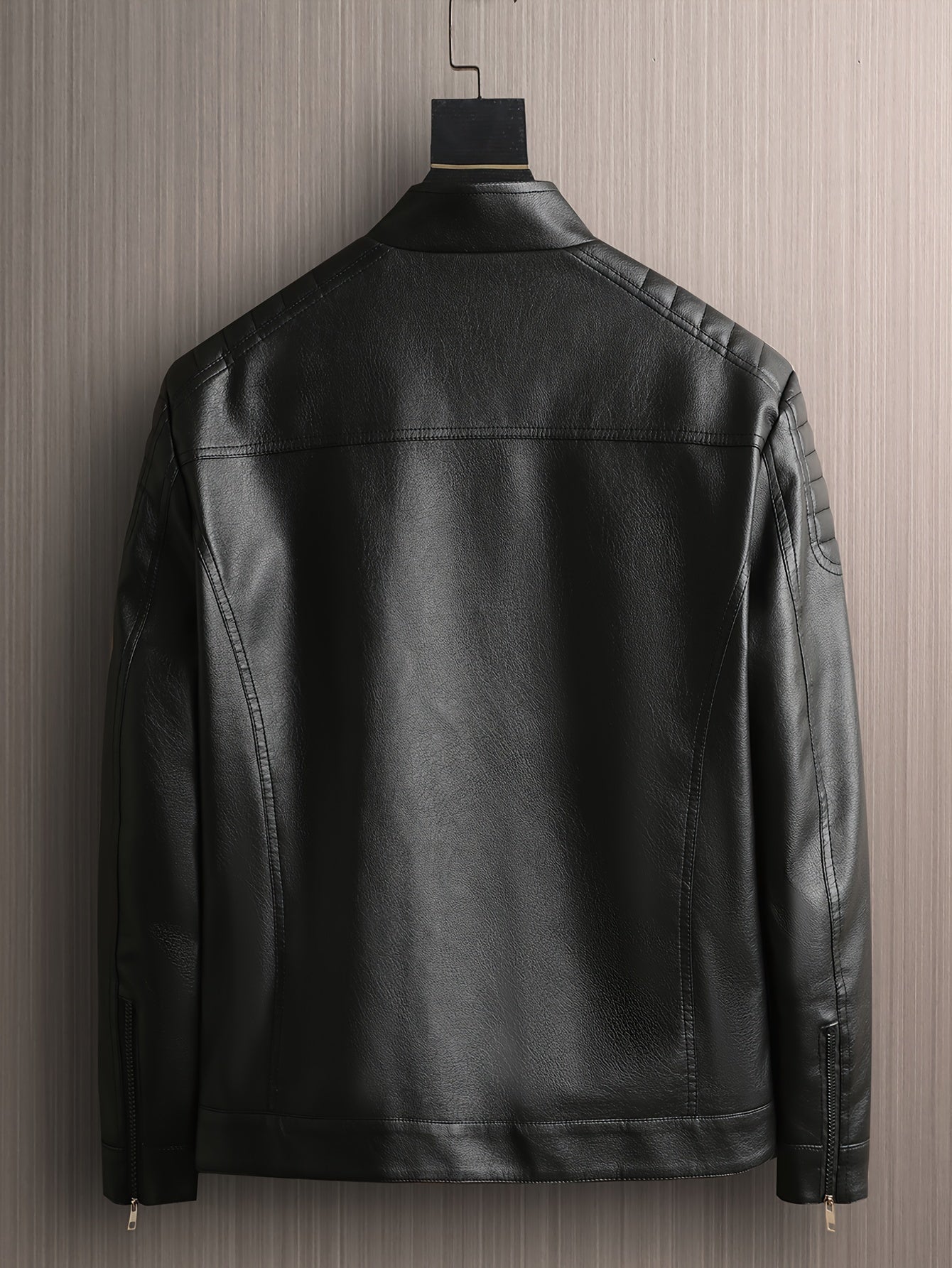 Men's stand-collar moto jacket with zippered front