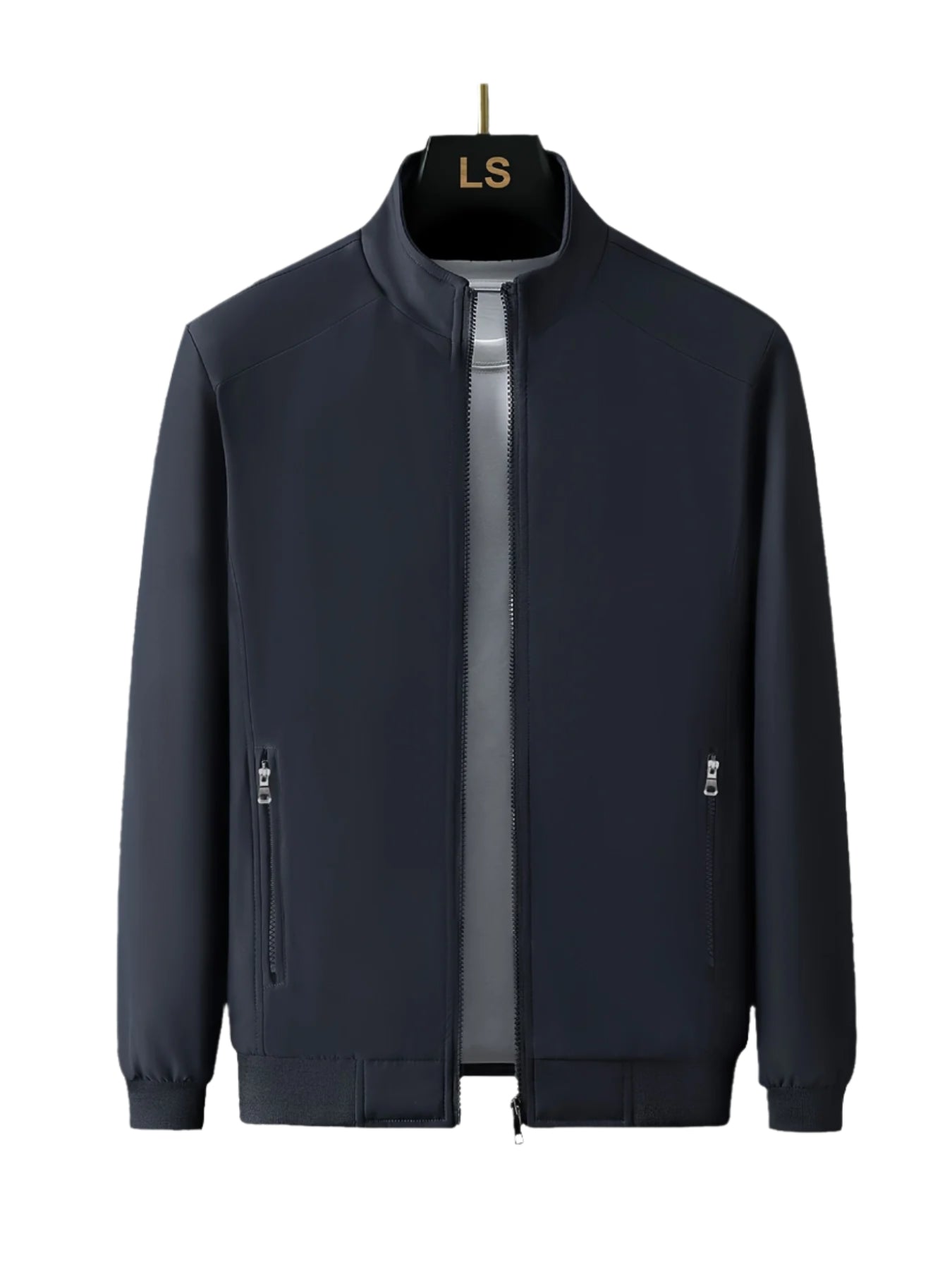 Men's casual stand-collar jacket with zippered pockets