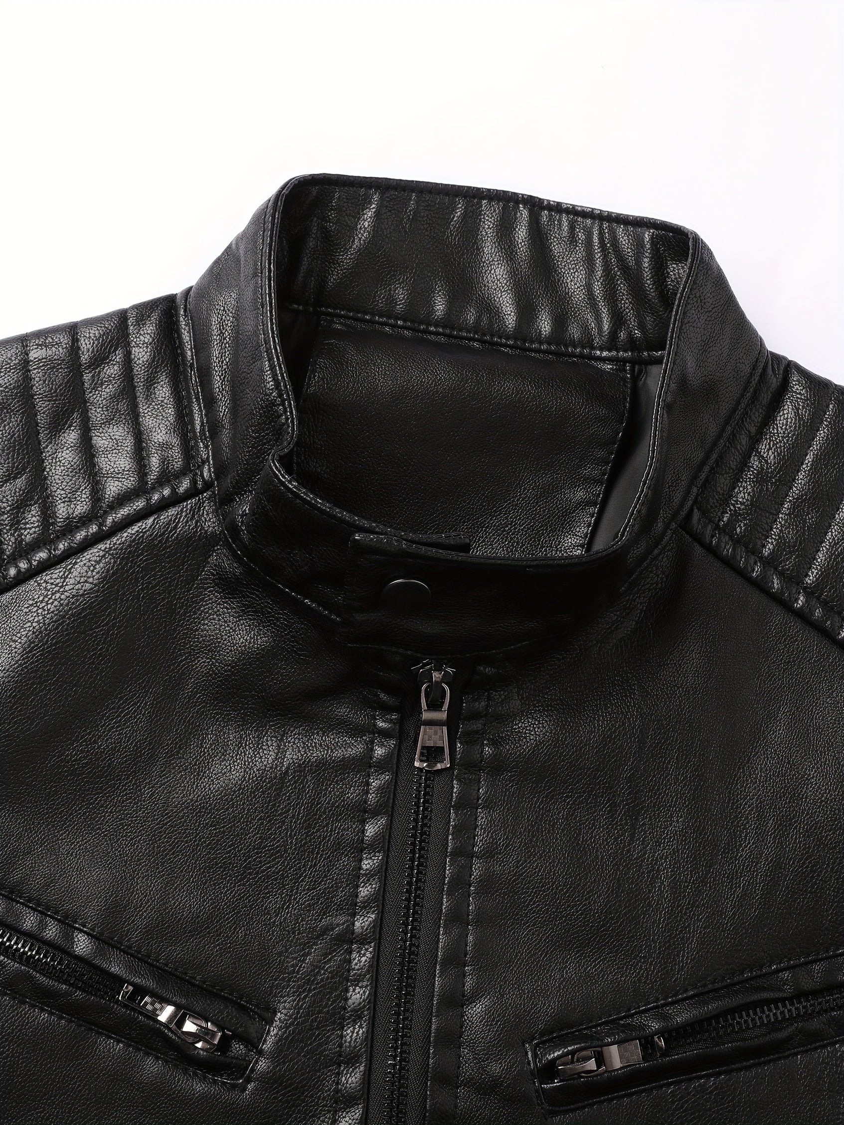 Men's biker jacket with stand collar and zippered pockets