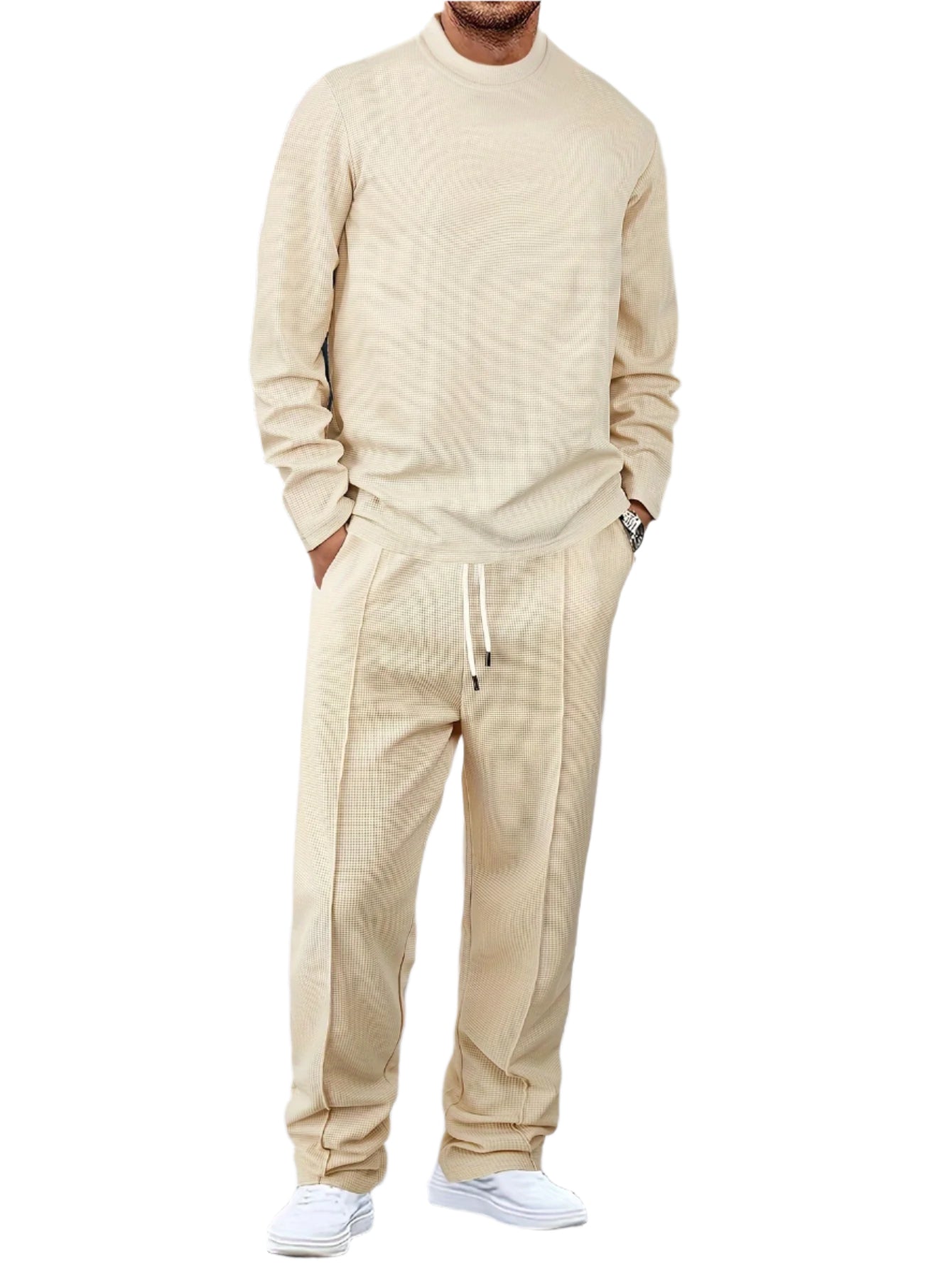 Men's waffle-pattern two-piece winter set