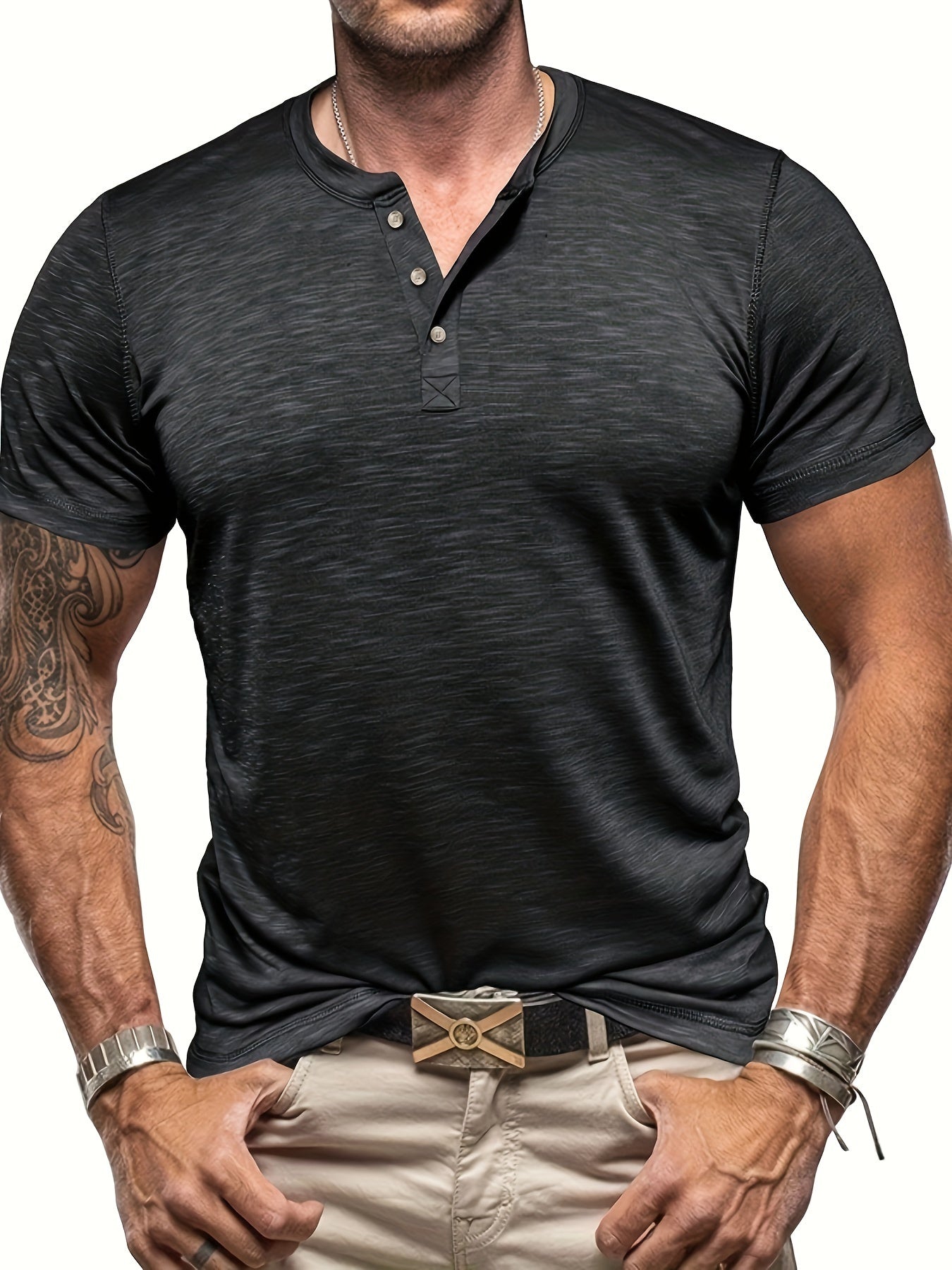 Men’s slim-fit short-sleeve Henley T-shirt