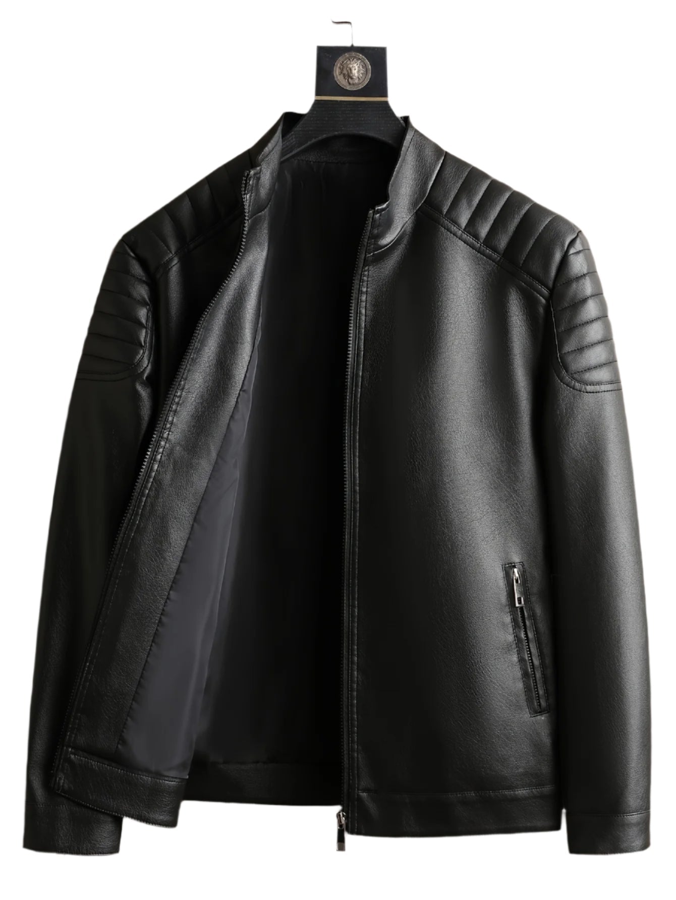 Men's stand-collar moto jacket with zippered front