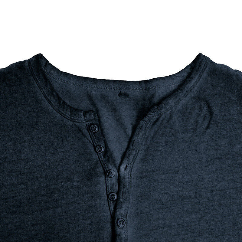 Men's casual long-sleeve Henley shirt with button placket