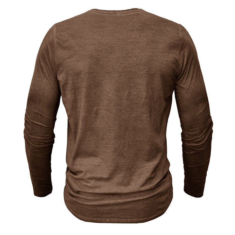 Men's casual long-sleeve Henley shirt with button placket