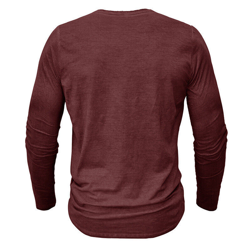 Men's casual long-sleeve Henley shirt with button placket