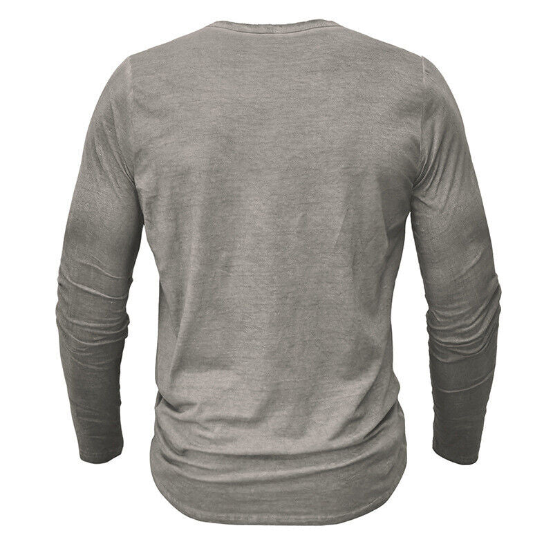 Men's casual long-sleeve Henley shirt with button placket